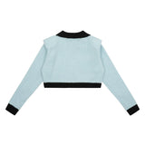 Women Sweater Color Block Short Casual Autumn Long Sleeve Top