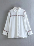 Women T-shirt Fall Women's Clothing Stitching Lapel Long Sleeve Shirt