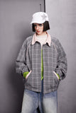 Unisex Jacket Fall Color-Contrast Check Vintage Jacket Women's Clothing