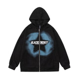 Men Hoodie Five-Pointed Star Spray Painting Printed Hoodie Loose Zip Coat