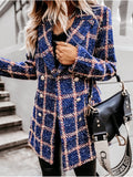 Plaid Trench Coat Autumn and Winter Long Sleeve Suit Collar Double Breasted Woolen Coat