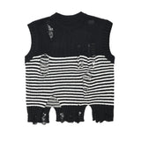 Women Vest Ripped Striped Knitted Vest for Girls Short Summer Sleeveless