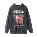 Men Hoodie Printed Hooded Pullover Men's Loose Worn Washed Old