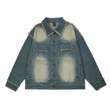 Men Denim Jacket Men's Personality Cat Raw-Cut Edges Stitching Loose Jacket