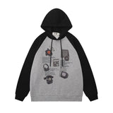 Men Hoodie Science Fiction Pattern Printed Sweater Men's Loose Casual Contrast Color Stitching Raglan Sleeve Hooded
