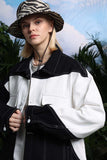 Unisex Jacket Autumn Black and White Contrast Color Twill Coat Women's Clothing