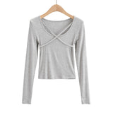 Women T-shirt U-Neck Long-Sleeved Bottoming Shirt Fall/Winter Slim T-shirt