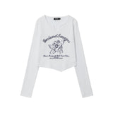 Women Long Sleeve T-Shirt Printed Small V-neck Long Sleeve T-shirt Girls' Spring and Autumn Short