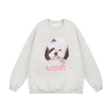 Men Hoodie Loose Sweater Men's Hip Hop Animal Dog Printed round Neck Long Sleeve Pullover