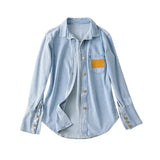 Women T-shirt Denim Long Sleeve Shirt Women Loose, Simple and All-Matching