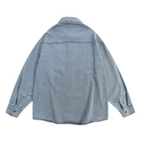 Men Long Sleeved T Shirt Denim Long Sleeve Shirt Men Spring and Autumn Floral Embroidery Washed Faded Baggy Coat