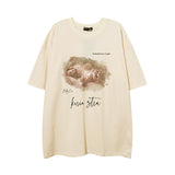 Men's T-shirt Spring and Summer Men's Kitten Printed Short-Sleeved T-shirt Men's and Women's Casual