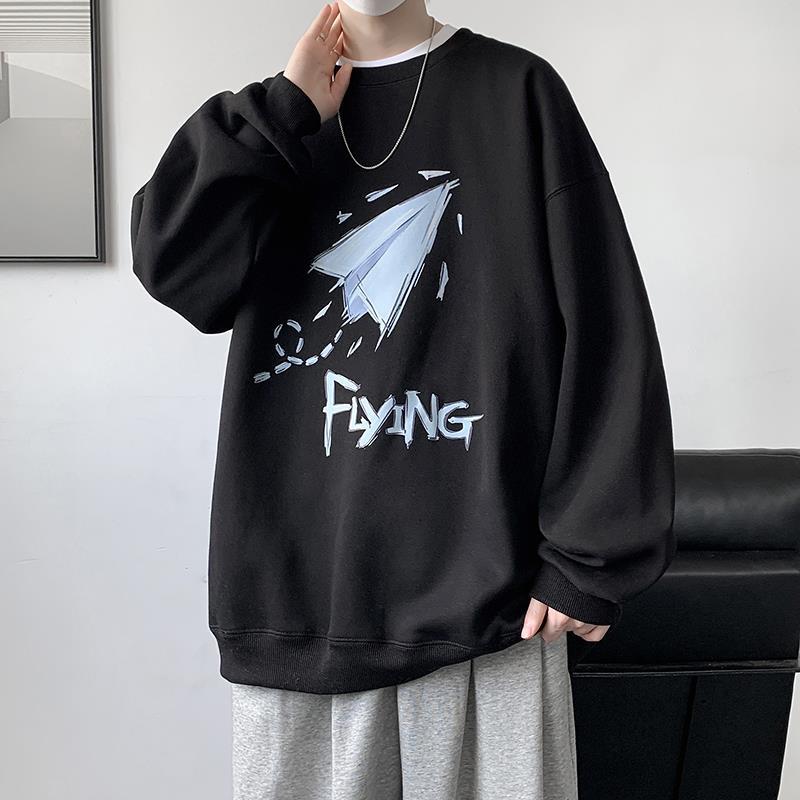 Men Hoodie round Neck Sweater Men's Autumn Versatile Spring and Autumn Hong Kong Style Loose