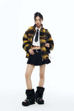 Unisex Jacket Autumn Retro Contrast Color Plaid Coat Women's Clothing
