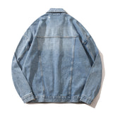 Men Denim Jacket Washed and Worn Denim Jacket Men Vibe Casual Denim Baggy Coat