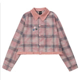 Women Long Sleeve Shirt Color Matching Plaid Short Long Sleeve Shirt Women's Coat