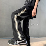 Men Sweatpants Ice Silk Leggings Striped Mopping Casual Trend All-Matching Straight