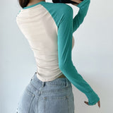 Women T-Shirt Long-Sleeved T-shirt Women's round Neck Bottoming Shirt Top