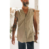 Men's T Shirt Sleeveless Hooded Vest Men's Cotton and Linen