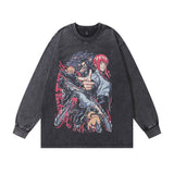 Men Long Sleeve Shirt Rodman Printed Vintage Long Sleeve T-shirt Men and Women Retro Washed Distressed