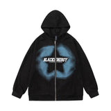 Men Hoodie Five-Pointed Star Spray Painting Printed Hoodie Loose Zip Coat