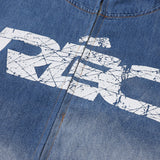 Men Denim Jacket Hooded Denim Hoodie Men's Contrast Color Letter Printed Jacket Sweater