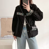 Women's T-Shirt Spring and Autumn Embroidered Denim Coat Women's Loose