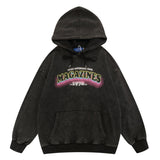 Men Hoodie Letter Printed Washed Distressed Hooded Sweater Men's Casual
