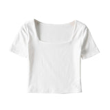 Women T-Shirt Slim-Fit Short-Sleeved T-shirt Summer High Waist Crop Top