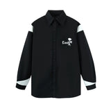Men Long Sleeved T Shirt Color Matching Stitching Embroidered Letter Long Sleeve Lapel Shirt Men Ins