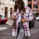 Plaid Trench Coat Mid-Length Plaid Casual Shirt Coat plus Size Women's Clothing