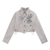 Women Long Sleeve Shirt Butterfly Print Long Sleeve Shirt Women's Loose Autumn Short