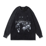 Men Long Sleeve Shirt Long Sleeve T-shirt Men and Women Couple Washed Distressed Street round Neck