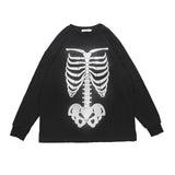 Men Hoodie Dark Style Skeleton Reflective Printed Sweater Men's Loose round Neck Long Sleeve