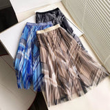 Women Skirt Spring/Summer Mesh Floral Print Pleated Skirt Skirt