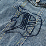 Men Denim Jacket Embroidery Denim Clothes Jacket Male Loose Lapels Patchwork Denim Jacket