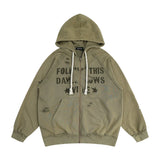 Men Hoodie Hooded Sweater Letter Print Distressed Men Autumn Coat