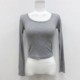 Women Long Sleeve Shirt Short round Neck Top Women's Long Sleeve