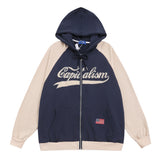 Men Hoodie Color-Block Raglan Sleeves Hooded Sweater Men's Spring and Autumn Leisure Letter Embroidered Zipper Jacket