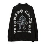 Men Hoodie Cross Printing Lapel Sweater Men's Loose Long Sleeve Polo Collar Pullover