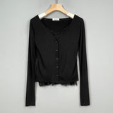Women Long Sleeve Shirt V-neck Lace Stitching Camisole Long Sleeve Cardigan