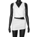Woman Dresses Women's Clothing Spring V-neck Stitching Skirt Outfit