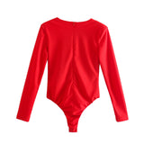 Women T-shirt Fall V-neck Long Sleeve Base Bodysuit T-shirt