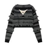 Women Sweater Knitted Cardigan Hanging Color Matching Cropped Sweater Coat