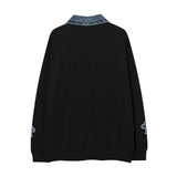 Men Hoodie Letter Patch Embroidered Lapel Sweatshirt