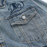Men Denim Jacket Embroidery Denim Clothes Jacket Male Loose Lapels Patchwork Denim Jacket