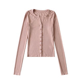 Women T-Shirt Top Women V-neck Single Breasted Long Sleeve Cardigan T-shirt