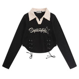 Women Long Sleeve T-Shirt Long Sleeve T-shirt Girls Autumn Ins Lapel Color Matching