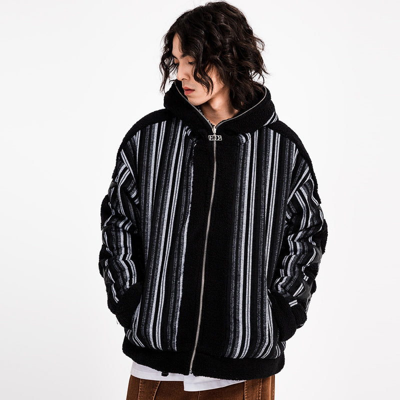 Men Cotton Padded Jacket Coat Double-Sided Wear Berber Fleece Cotton Coat Men's Winter Loose Cotton Coat Coat