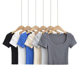 Women T-Shirt Short Sleeve All-Matching Slim Fit Slimming Top